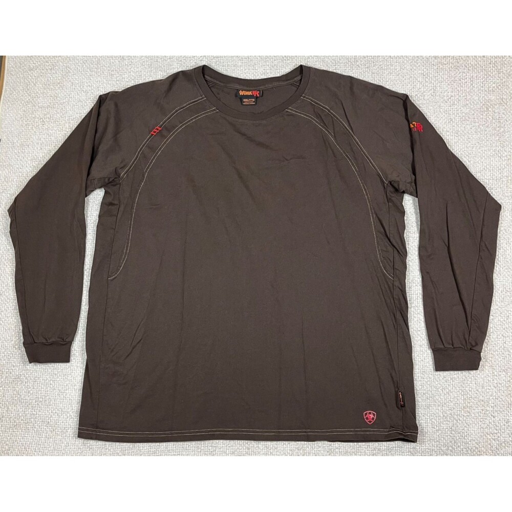 Ariat FR Shirt Men’s XXXL 3XL Long Sleeve Tee Crew Neck Brown Workwear CAT2 2112